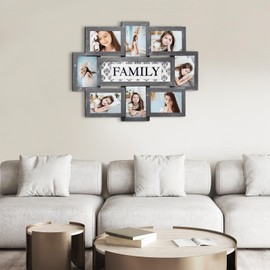 HELLO LAURA - Family Picture Frames Decor 8 Opening Collage Picture Frames for Wall 4x6 Picture Frame Photo Collage Frame Wall Hanging Gallery Frame for Living Room Bedroom - Grey