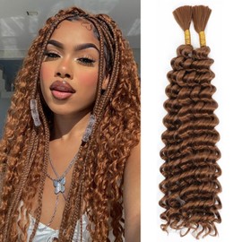 Brown Human Braiding Hair 100g 18 Inch Deep Wave Human Hair Braiding Hair Curly Bohemian Hair for Braiding (#30, 18 Inch)