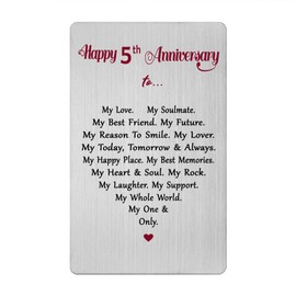5 Year Anniversary Card for Men Women Him Her- Romantic 5th Five Fifth Anniversary Keepsake Gifts for Husband Wife