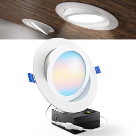 Sunco 6 Inch 5 CCT Gimbal LED Recessed Light Slim, 1350LM High Brightness, 2700K/3000K/4000K/5000K/6000K Selectable, 8W, Angled Directional Canless Downlight with JBox - ETL, FCC.