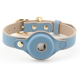 Nina Woof Cupertino - Collares para Perro, arneses y Correas Hechos de Piel Vegano con Soporte para Dispositivo de Seguimiento de Perros, Collar Ajustable para Perro (XS (Cuello: 9x12), Azul)