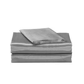Mk Collection Twin Soft Silky Satin Solid Gray/Silver Deep Pocket Sheet Set New