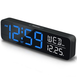 Peakeep Large Display Digital Alarm Clock for Bedrooms, Date Day of Week Temp Desk Table Clocks for Living Room Office, Dimmable Plug in Electric Clock, 5 Volumes, Loud, Auto DST