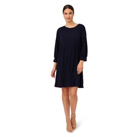 Adrianna Papell Women's Pleated Knit Crew Neck Dress, Blue Moon