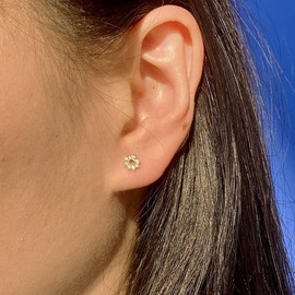 Petite 5mm 925 Sterling Silver Stud Earrings Hypoallergenic for Women, Cubic Zirconia Christmas Wreath Bow Dainty Round Shape