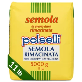 POLSELLI Italian Semola Flour, 11 lbs (5 kg), Fine Ground Semolina Rimachinata for Fresh Pasta, Bread, Grano Duro, Product of Italy, Durum Wheat, Unbleached, Natural, No additives, Index W240 (+0-5%)