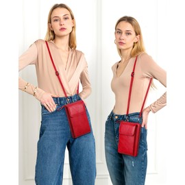 FEITH&FELLY Small Cell Phone Purse Crossbody Bag PU Leather Wallet Purse for Women with Card Slots, Red