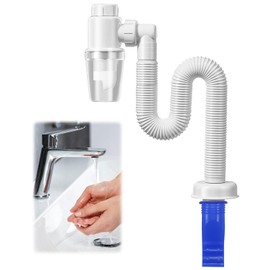Space-Saving Siphon, Flexible Drain Hose, Flexible Siphon, 1 1/4 Inch Adjustable Siphon, Washbasin, Odour-Proof, Replaceable Waste Water Pipe, Drain Pipe with Odour Trap, White