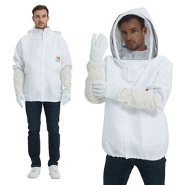 Bee Suit Jacket- Beekeeping Jacket for Men Women hat with Veil- sting proof Professional Bee Jacket with Beekeeping sheepskin Gloves(XL)