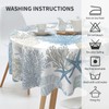 Nautical Coastal Tablecloth Round 70 Inch Summer Beach Starfish Coral