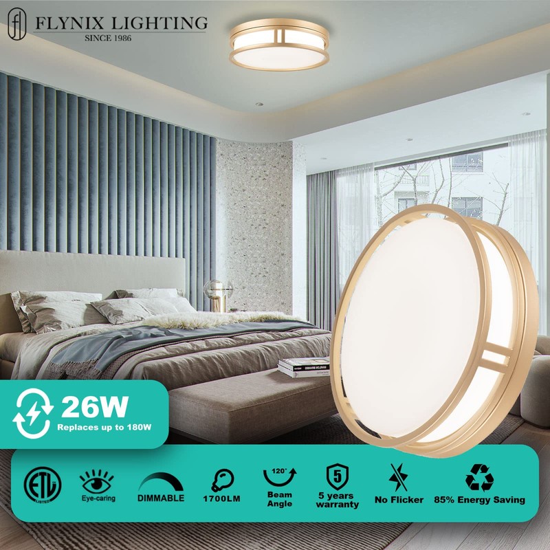 Flynix 12.5 Inch LED Flush Mount Ceiling Light Fixture, 26W,