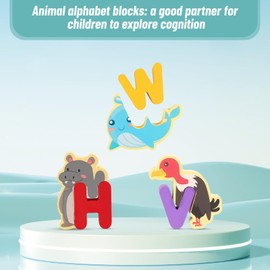 Wooden Letters Puzzle - Montessori Letters Learning for Children, ABC Puzzle with Wooden Letters, Promotes Language Development and Recognition of Animals, Numbers and Letters for Toddlers