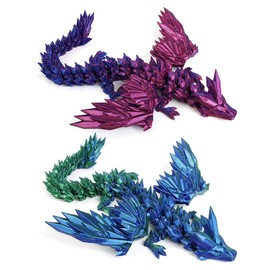Pack of 2 3D Printed Dragon Movable Joints 3D Print Dragon with Wings Colourful Crystal Dragon Toy Easter Surprise Dragon Desk Toy Dragon Ornament for Cars, Offices, Homes