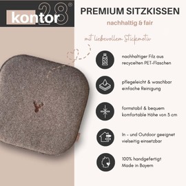 kontor28 - Sustainable Seat Cushion Chair Cushion, Handmade in Germany, 37.5 x 37.5 cm, Made of Upcycling rPET Felt, Seat Cover with Padding, Suitable for Outdoor Use and Washable, Deer Natural, Set