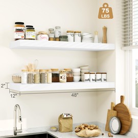 Heimlove White Bathroom Shelves Floating Shelves for Wall Shelf Over Toilet Long Wall Mounted Modern Farmhouse,48 x 12 Shelves with Invisible Brackets for Living Room, Kitchen, Bedroom