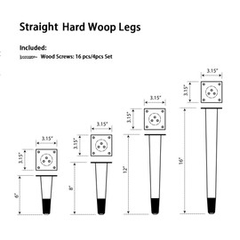 4 pcs Set Straight Wood Furniture Legs, Sofa Legs, Bench Legs, Table Legs with Metal Footings (6"H Dark Bronze Footing)