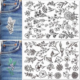 Rattmety 50Pcs Hand Sewing Stabilizers Water Soluble Embroidery Stabilizers Pre-Printed Flower and Leaf Pattern Transfers Stick and Stitch Floral Embroidery Paper for Hand Sewing Lovers
