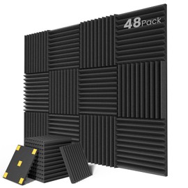 48 pack Acoustic Panels, 1" X 12" X 12" Quick-Recovery Sound Proof Foam Panels, Acoustic Foam Wedges High Density, Soundproof Wall Panels for Home Studio,Carbon Black-03