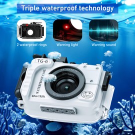 Seafrogs 60m/195ft Underwater Camera Housing for Olympus TG-6 – Waterproof Case with 52mm & 67mm Thread, Dual Fiber Optic Ports, Leak Detection, Stainless Steel Mounting Plate (TG-6-white)