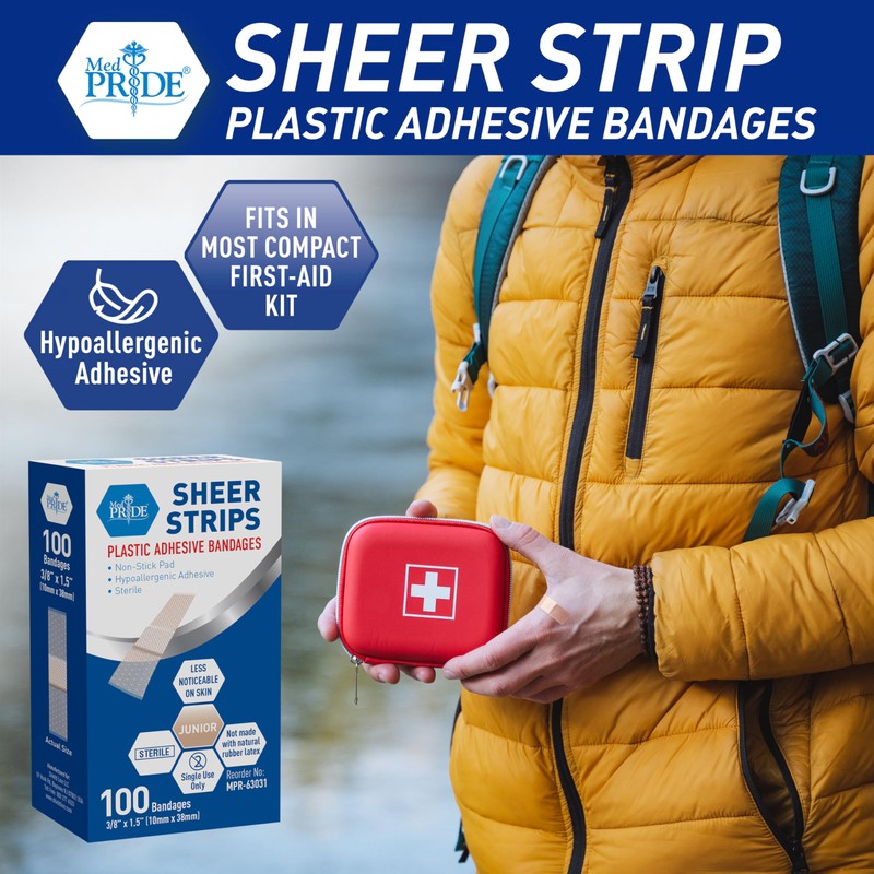 MED PRIDE Junior Strip Bandages Small Bandages for Fingers, Hypoallergenic