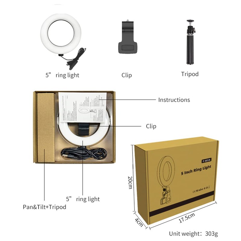 Ring Light Laptop, 5 Inch Ring Light with Tripod &