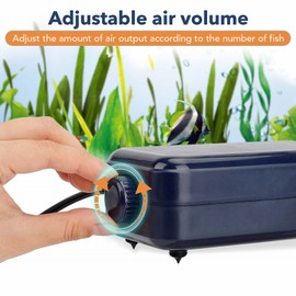 hygger Aquarium Air Pump, Adjustable Oxygen Pump, Silent Powerful Aerator Pump 2W/3W/4.5W/6W/ 2 Air Outlets Ultra for Up to 100 Gallon Tank (6W) with accessories