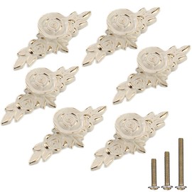 ESreake 6 Pack European Style Rose Cabinet Knobs with Backplate,102mm Vintage Kitchen Zinc Alloy Flower Drawer Pull Handle for Dresser Vanity Cupboard Wardrobe Ivory White & Gold Edge (6 Pack, 4.0")