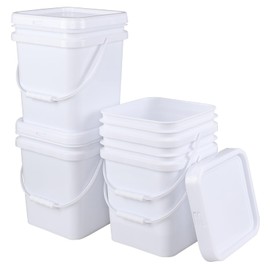 AnnkkyUS 4-Pack 4.8 Gallon Square Bucket with Lid, Plastic Bucket with Handle