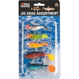 Abu Garcia Jig Shad Assortment - Pre-Cut Shad Jigs for Bass and Trout Fishing - Easy to Use Soft Lure Kit, Assorted Variations