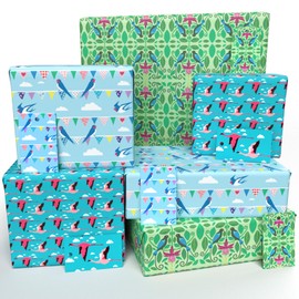 Luxury ECO Gift Wrap - 6 sheets/tags - Bird Bundle (Flamingos, Birds of Paradise & Bunting) - Birthday - Recycled & Recyclable Wrapping Paper