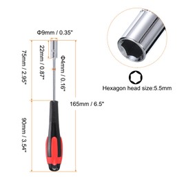 HARFINGTON 2pcs Metric Nut Driver 6mm Dia 75mm Shank Non-Magnetic 6 Point Hex Socket Screwdriver with Non-Slip Handle for Tightening and Loosening Fasteners