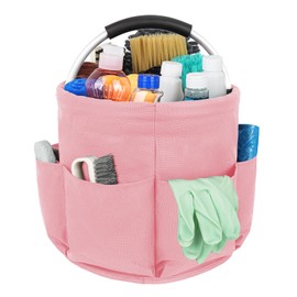 Jaffzora Cleaning Bucket Organiser Caddy, Cushioned Bag for Cleaning Products Organiser, Under Sink Storage for Cleaning Supplies with Handle,Pink