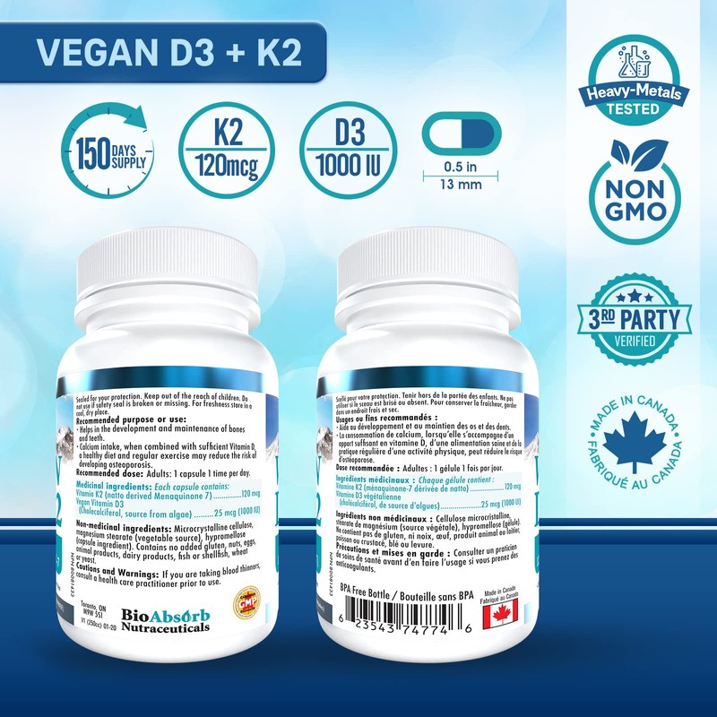 Vegan Vitamin D3 1000 IU + Vitamin K2 MK-7 Form