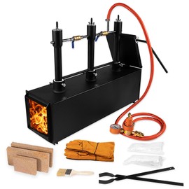 3-Burner Propane Forge 2700°F/1482°C for Knife Making & Blacksmithing - 80,000 BTU DFP Burners, 16 Gauge Steel, 6.5ft Hose, Gas Regulator with Mpa Manometer, Firebrick, Tongs & Heat-Resistant Gloves