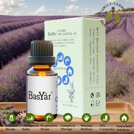 BasYar Pure Lavender Essential Oil – 100% Natural, Undiluted, Steam-Distilled from Balkan Lavender – Calming Aromatherapy for Sleep, Stress Relief & Skin – 10ml Amber Glass Dropper Bottle
