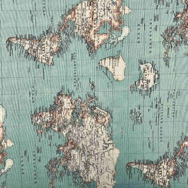 Kt KILOtela - Canvas Decorative Fabric, Home Accessories, Tablecloths, Cushions, Curtains, Bags, Pieces: 100 cm Length x 280 cm Width, World Map Mundi, Blue - 1 Metre