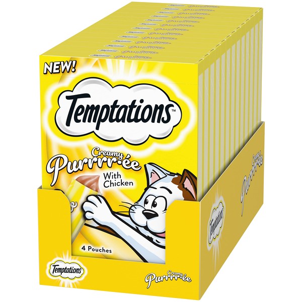 Temptations Creamy Puree with Chicken Lickable, Squeezable Cat Treats, 0.42 Oz Pouches, 4 Count (Pack of 11) - Total 44 Count