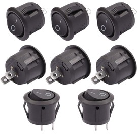 Taiss/8Pcs 12V Round Rocker Switch AC 6A/250V 10A/125V SPST 2 Pin 2 Position On/Off Toggle Switch for Car Boat Automotive RV Black KCD1-5-101-BK