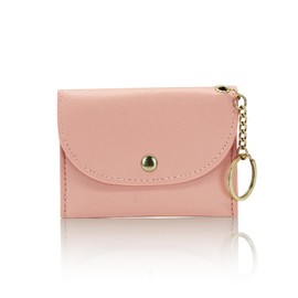 AfitLulu Women's Purse with Key Ring and 2 Compartments, Card Holder, Women's Ultra Thin Wallet, Women's Slim Card Wallet, Small with Snap, Pink (pink-1), Modern