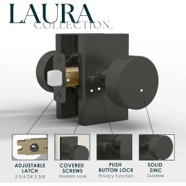 Mega Handles Laura Privacy Door Knob for Hallway, Closet, Bathroom- Black-NIB