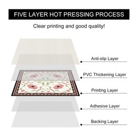 HOMETITUTE 10PCS 12x12 Inch Vintage Red Poppy Floral Pattern with Green Leaf Border Floor Tiles Peel and Stick Removable Self Adhesive Vinyl Flooring Stickers for Kitchen Bathroom Living Room Decor