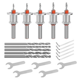 Countersink Drill Bit, 5Pcs Countersink Drill Bit with 5 Replaceable Different Sizes Bit and Wrenches for Woodworking Countersink Drilling, Plastic, Drilling Holes (8MM)