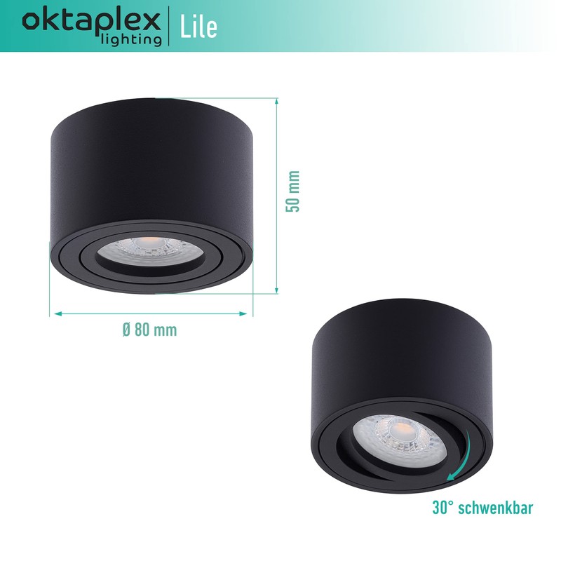 Oktaplex Lile Surface-Mounted Spotlights Black with LED Module 4.8 W