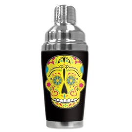 Mugzie brand 20 Ounce Cocktail Shaker with Insulated Wetsuit Cover - Yellow Sugar Skull