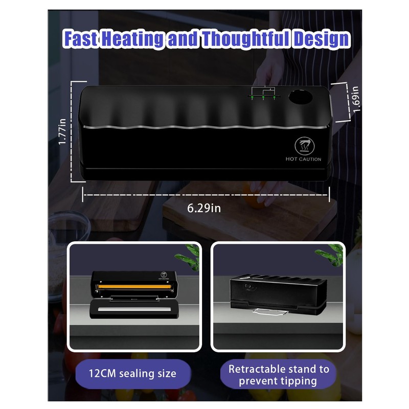 Bag Sealer Mini Rechargeable,3000mAh Heat Sealer Machine with 5 Adjustable