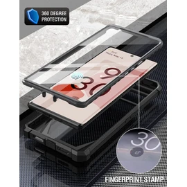 Poetic Guardian Case Compatible with Pixel 6 Pro 5G, Built-in Screen Protector Work with Fingerprint ID, Full Body Hybrid Shockproof Protective Rugged Clear Bumper Cover Case, Black/Clear