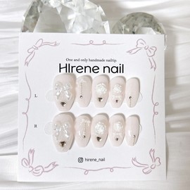Wedding Rose Ribbon Nail - Almond / 웨딩 로즈 리본 네일 - 아몬드