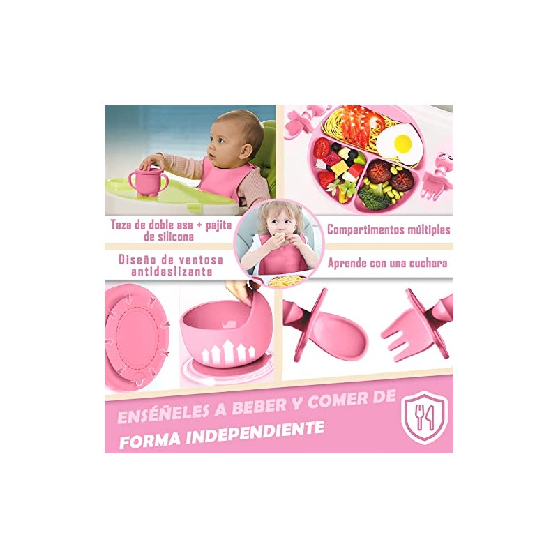 Platos para Bebe Silicon, 10 Pzas Set Alimentacion Complementaria Bebe,
