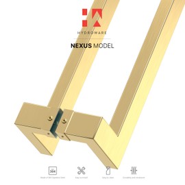 HYDROWARE Modern Contemporary Long Stainless Steel Push Pull Door Handle for Home Entrance Glass Shower Wooden Barn & Office Store Shop Doors - Brass Gold - 24 Inches