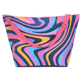 iscream 23.5" x 16" Weekender Travel Tote Bag with Vibrant Nylon Exterior and Adjustable Strap - Color Swirl Denim